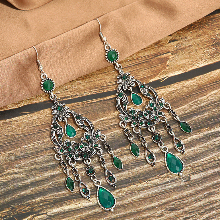 Green and Silver Vintage Style Earrings