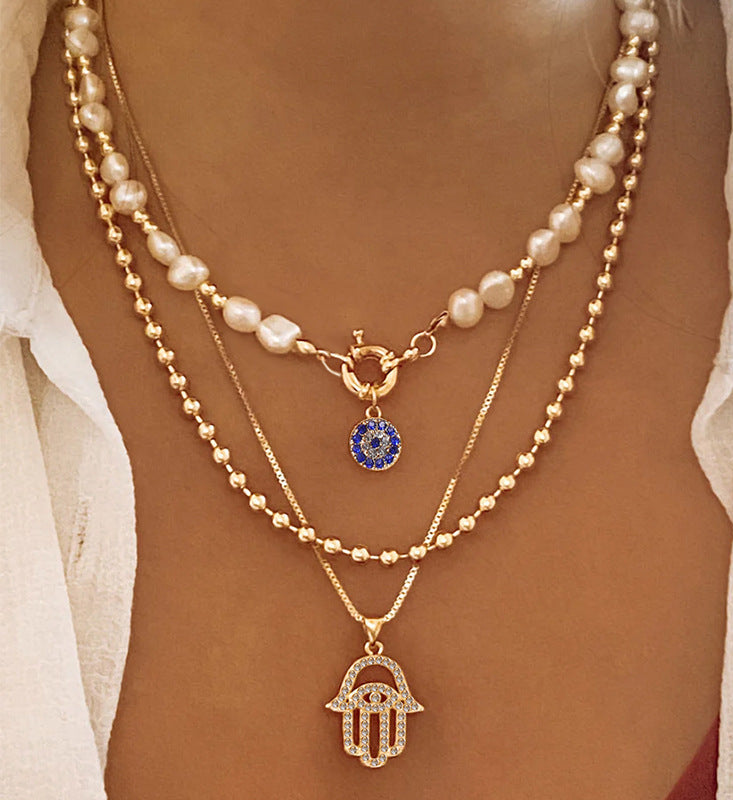 Hamsa Open Palm Layered Necklace