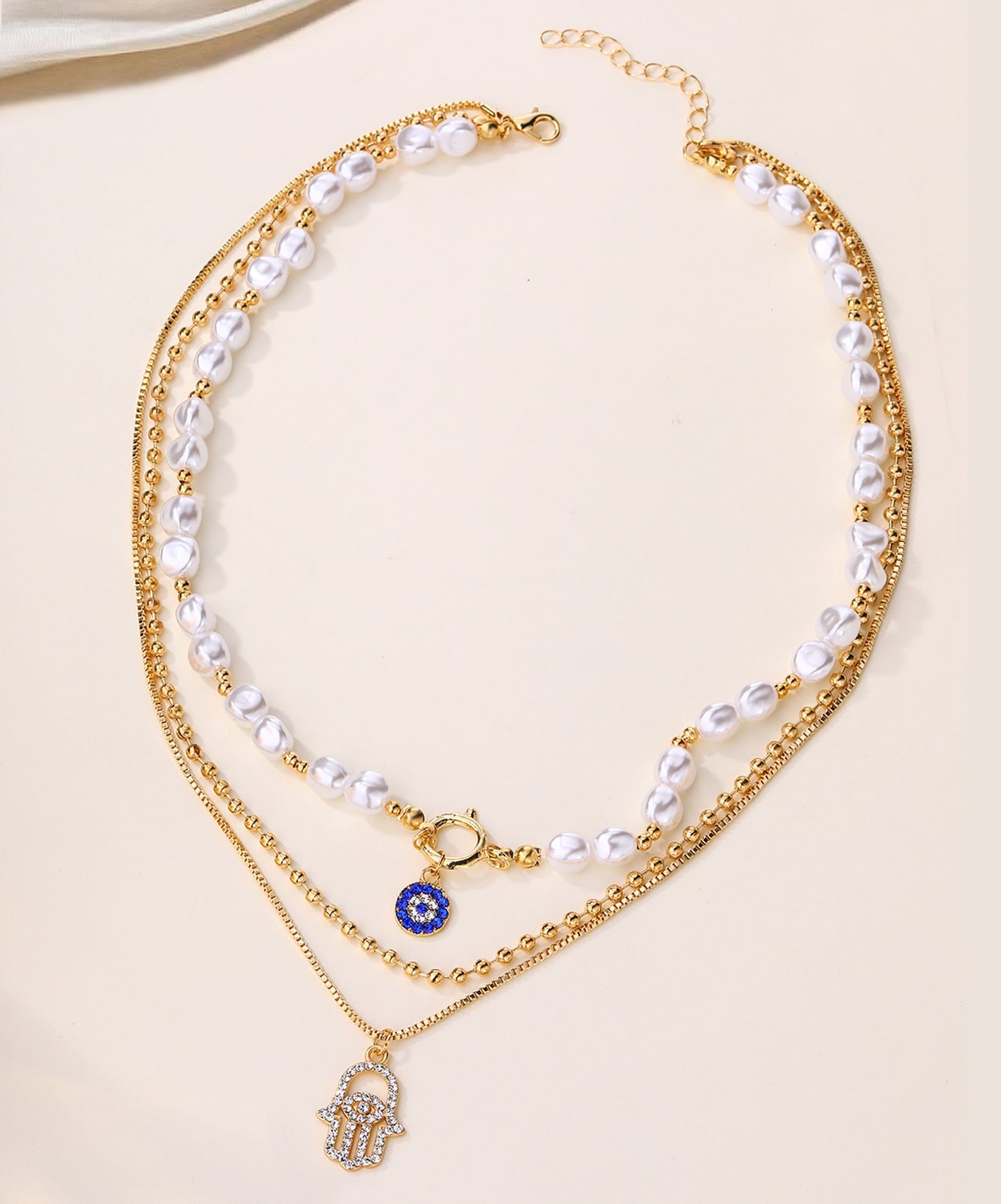 Hamsa Open Palm Layered Necklace