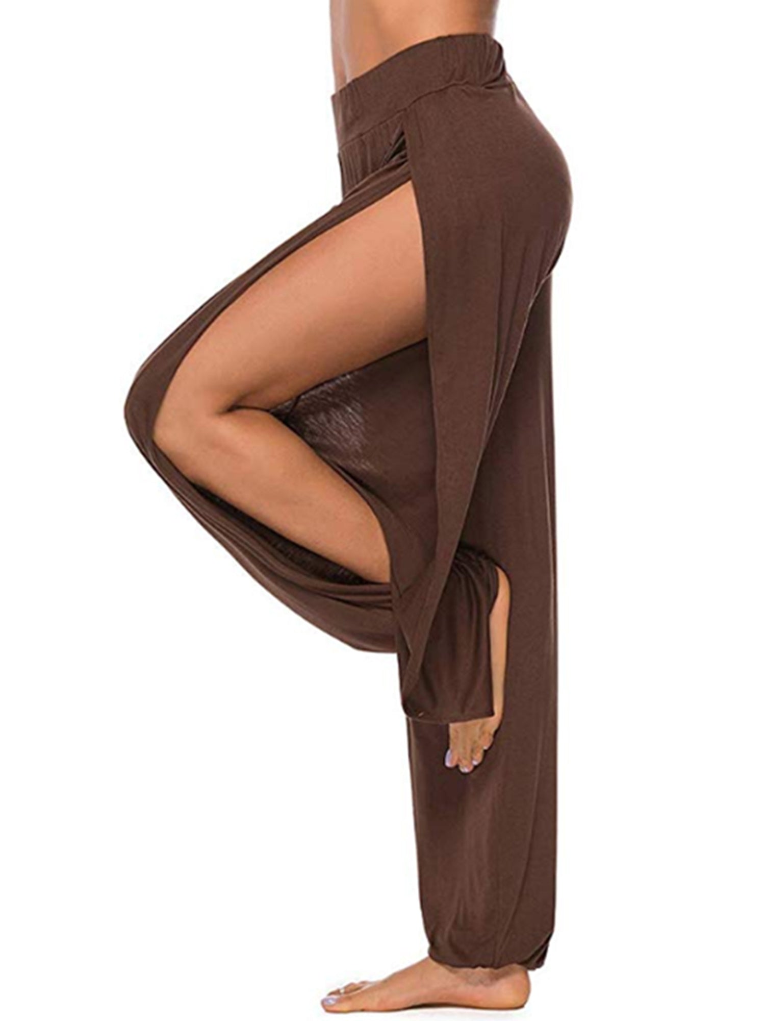 Brown pants with a high slit on a white background