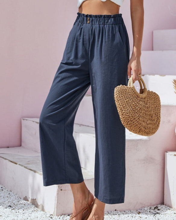 blue High Rise Straight Boho Chic Pants