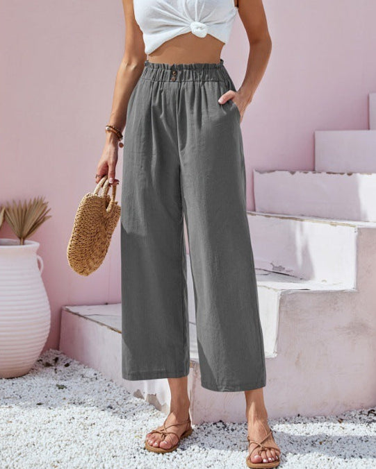 gray High Rise Straight Boho Chic Pants