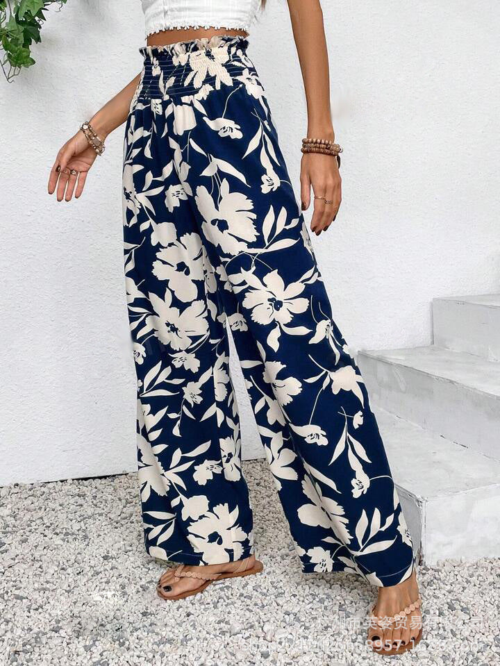 Comfortable High Waist Flower Print Pants