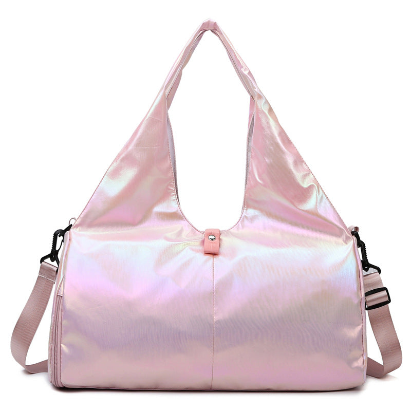 Holographic pink handbag on a white background