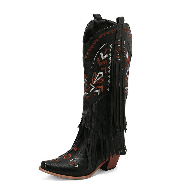 Knee High Fringed Cowboy Boots for Women