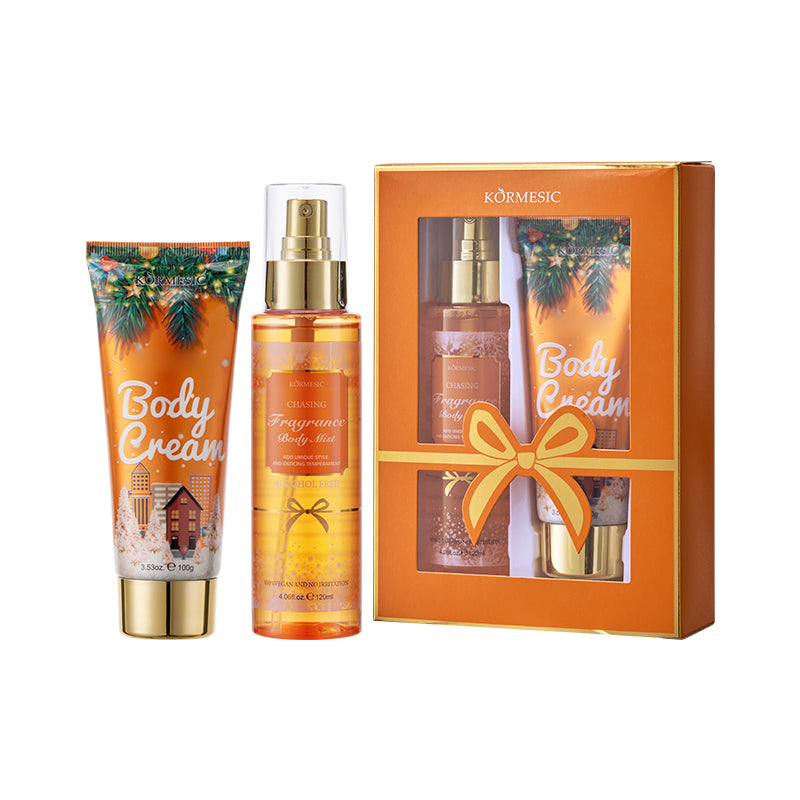 Kormesic body cream and spray set with packaging on a white background