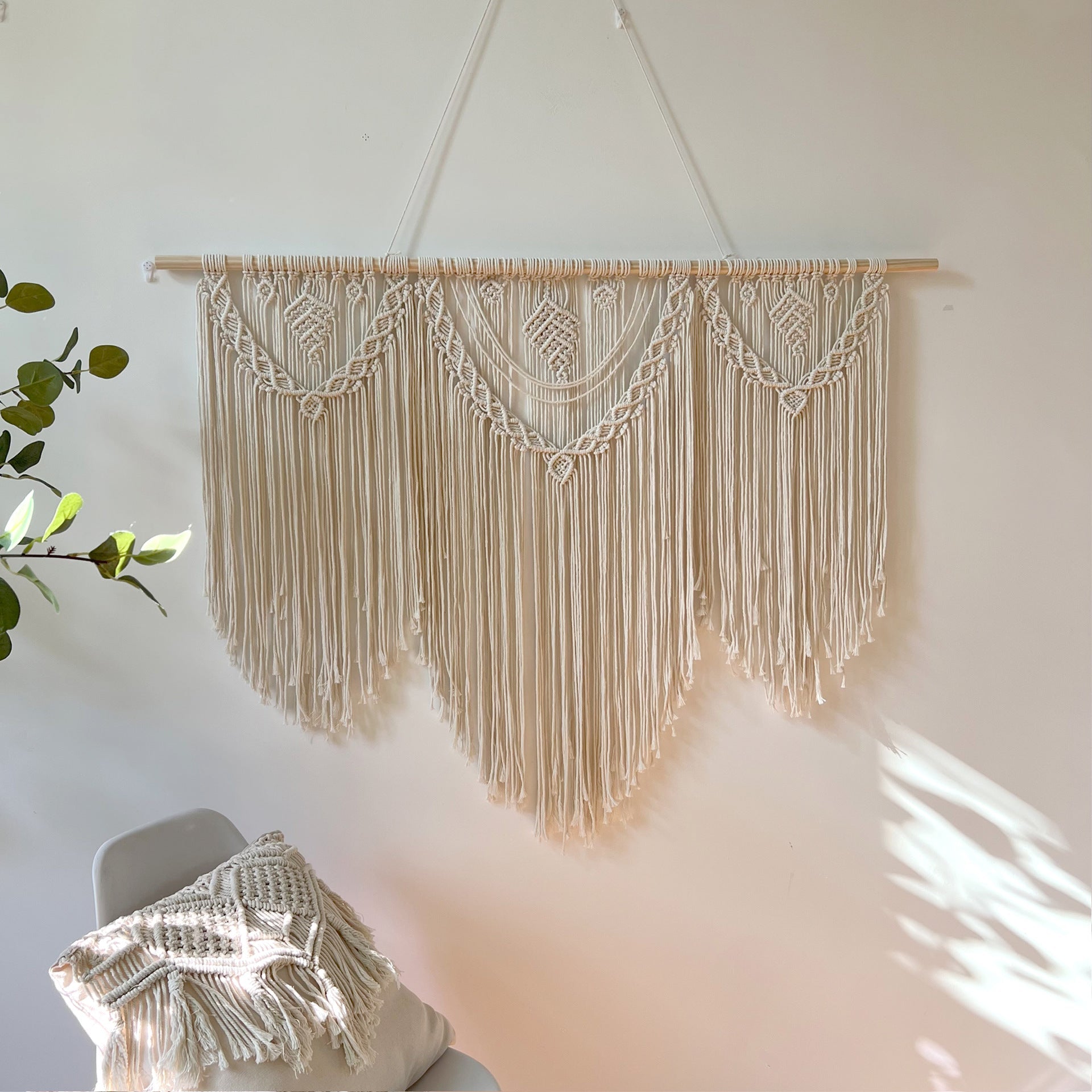 Large Beige Bohemian Wall Macrame