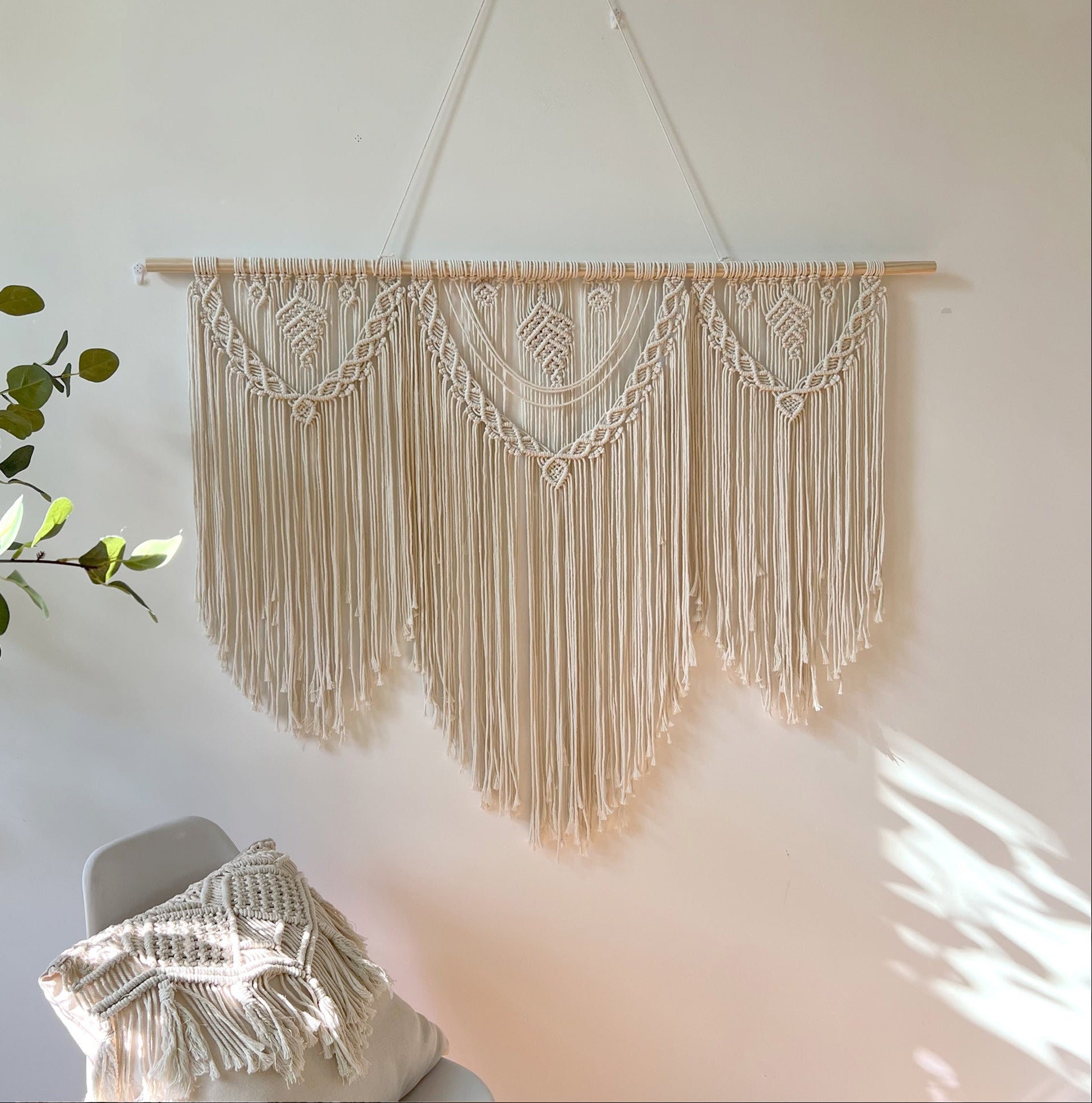 Large Beige Bohemian Wall Macrame