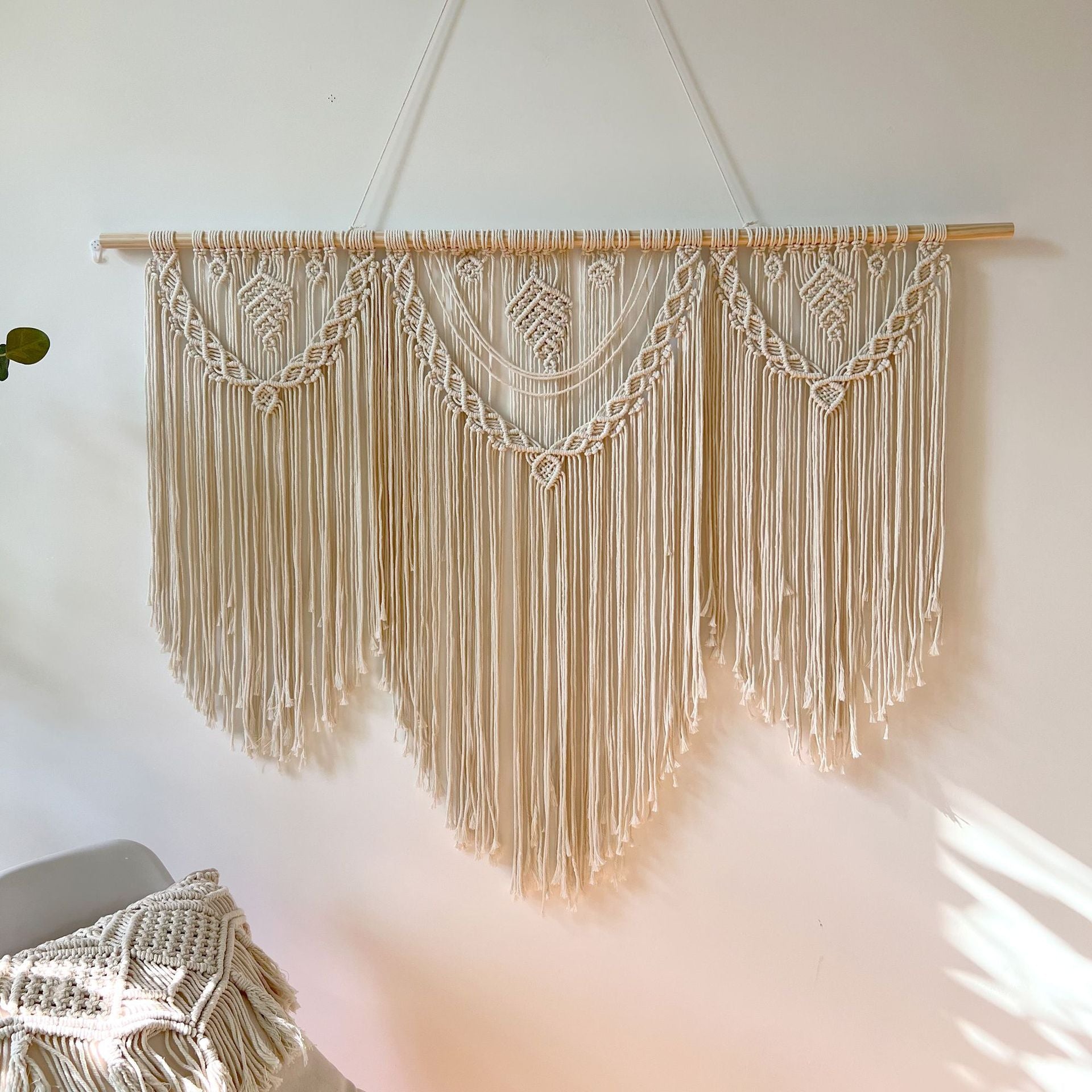 Large Beige Bohemian Wall Macrame