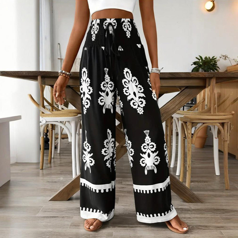 Large Boho Abstract Print Pants Womens black