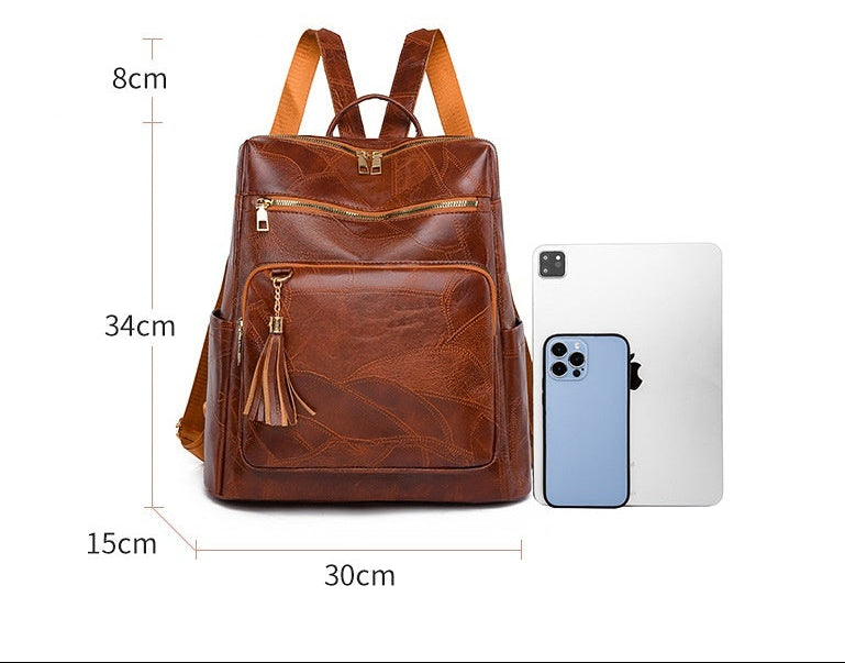 Large Boho Backpack with Tassel Zipper Vegan Leather