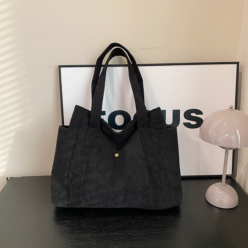 black Large Boho Corduroy Tote Bag
