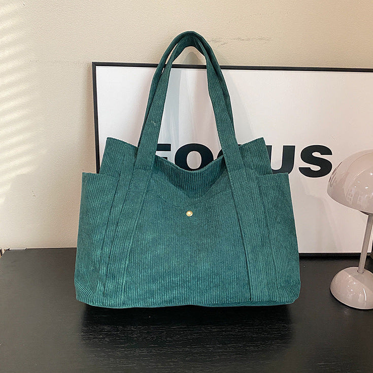 green Large Boho Corduroy Tote Bag