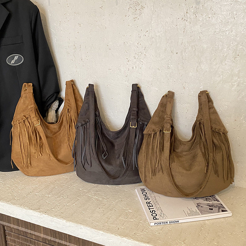 Boho Large Hobo Bag with Fringe Detail