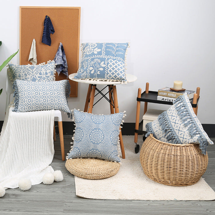 Light Blue Woven Cushion Covers