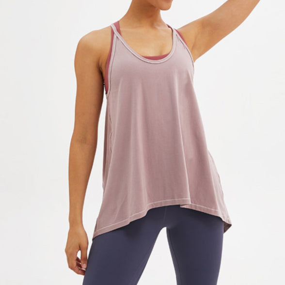 beige Long Baggy Sleeveless Top for Yoga