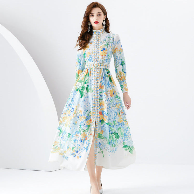 Long Sleeve Boho Chic Maxi Dress with Belt