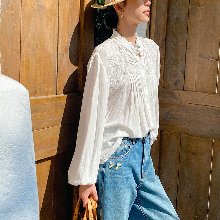 White Boho Long Sleeves Shirt