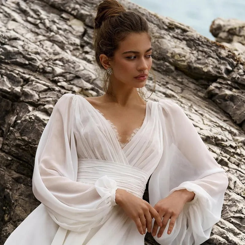 Long Tail Beach Boho Wedding Dress