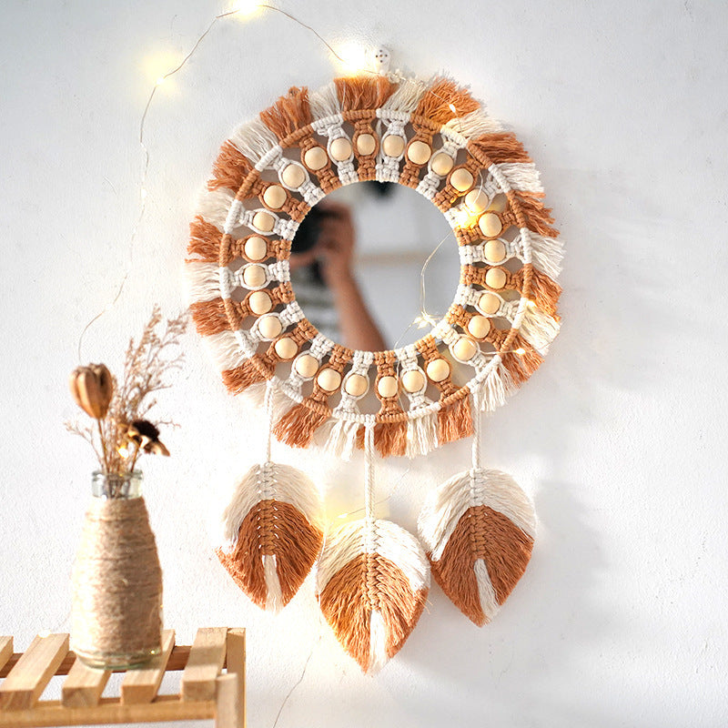 Boho Macrame Mirror with Leaves