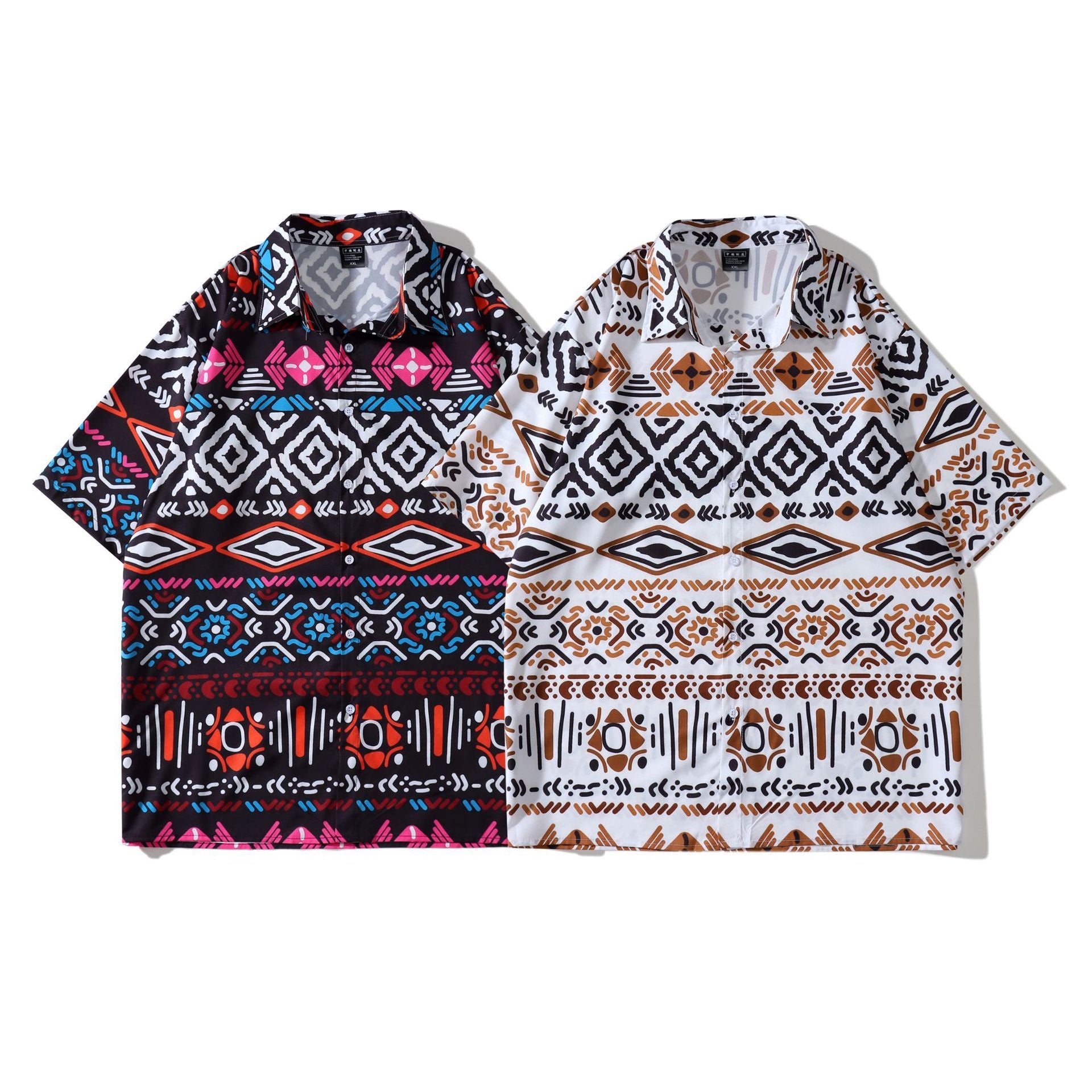 Men's Boho Pattern Shirt with Short Sleeves