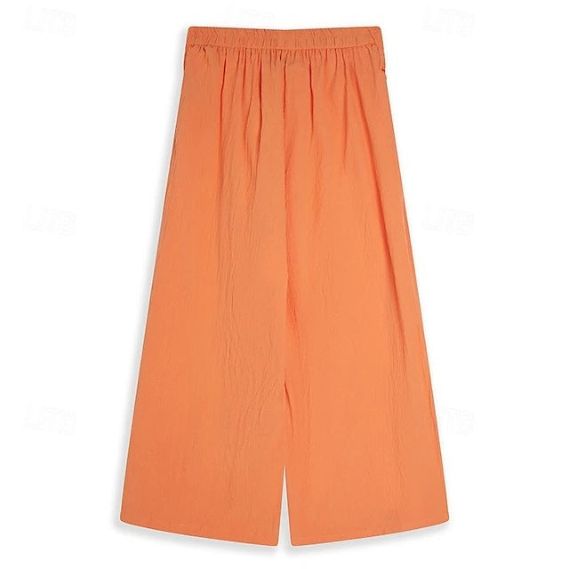 Orange wide-leg pants on a white background