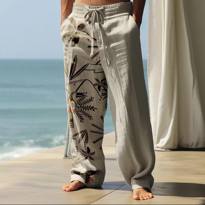 Mens Boho Wide Leg Pants with Palm Trees