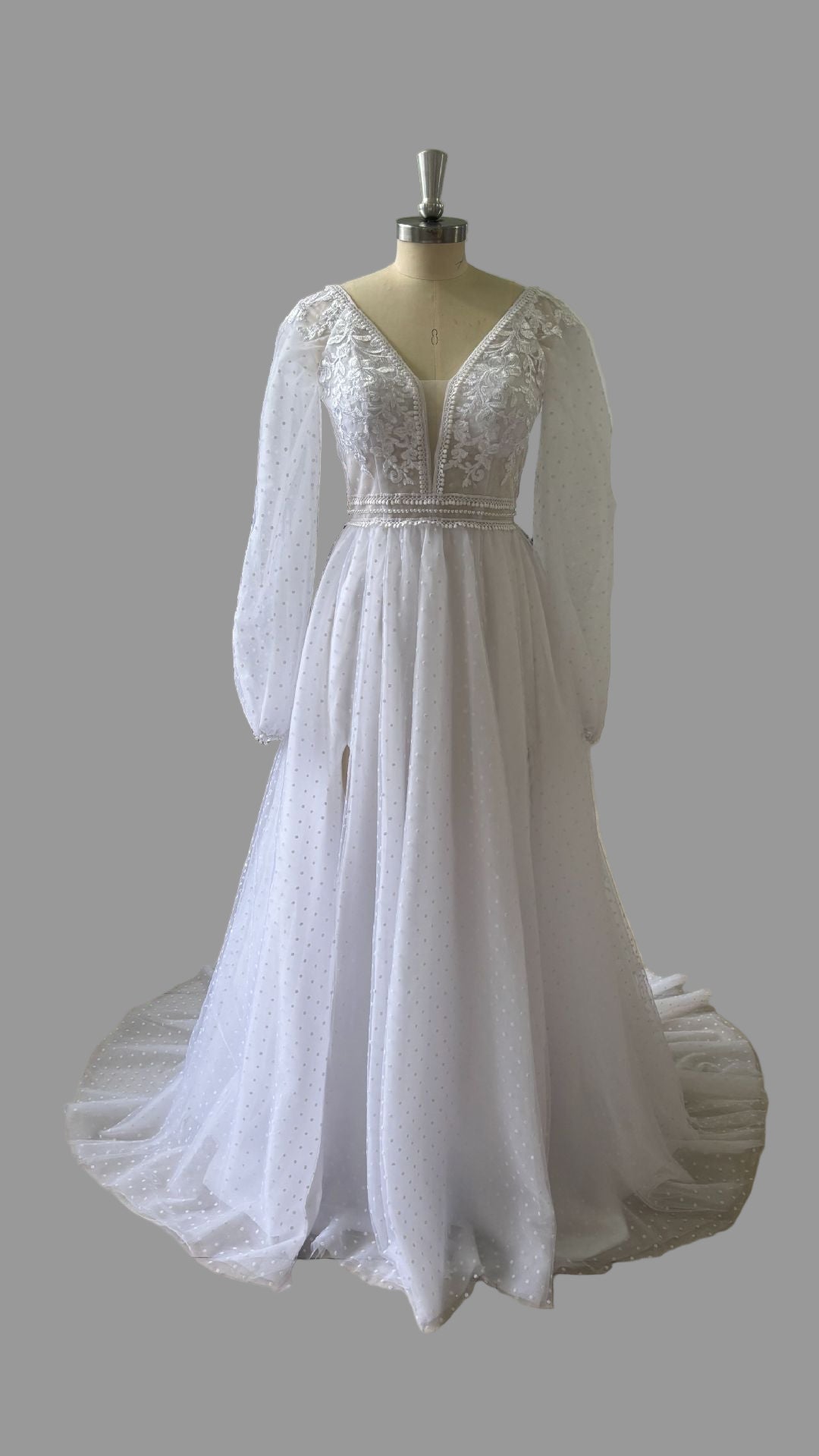 Mesh Slit Wedding Dress Boho Design