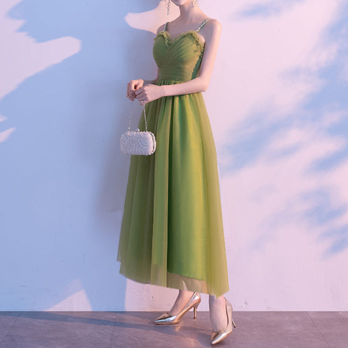green Mesh Summer Bridesmaid Boho Dress