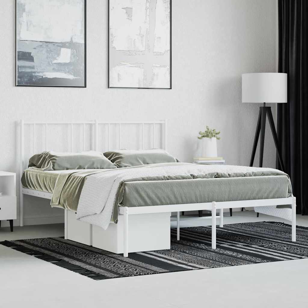 White Metal Bed Frame with Headboard