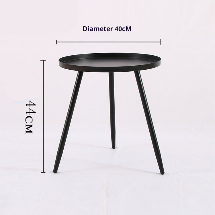 Black side table with dimensions on a white background