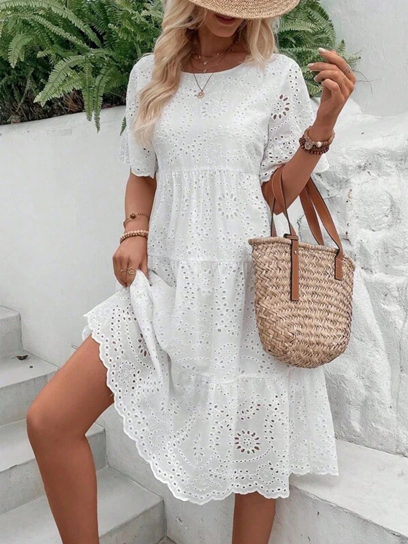 White Midi Boho Dress