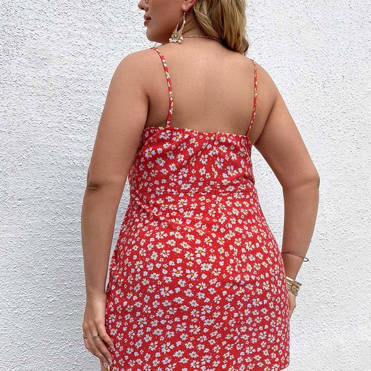 Mini Floral Plus Size Dress red