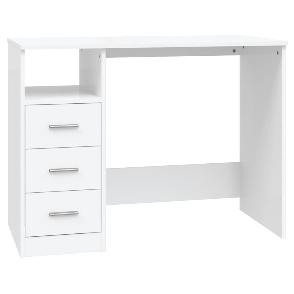 White desk with three drawers on a white background