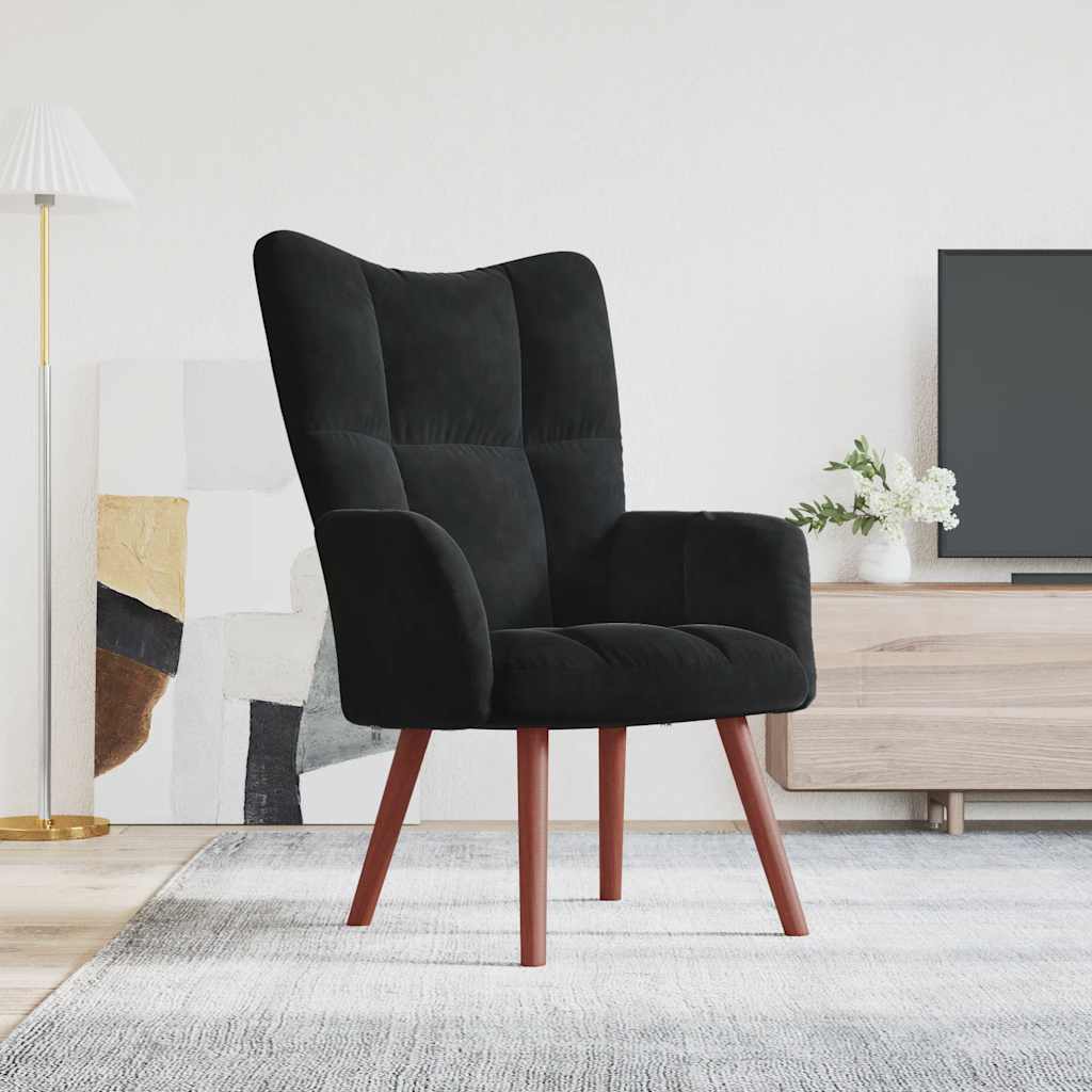 black Modern Boho Accent Chair with Wooden Legs