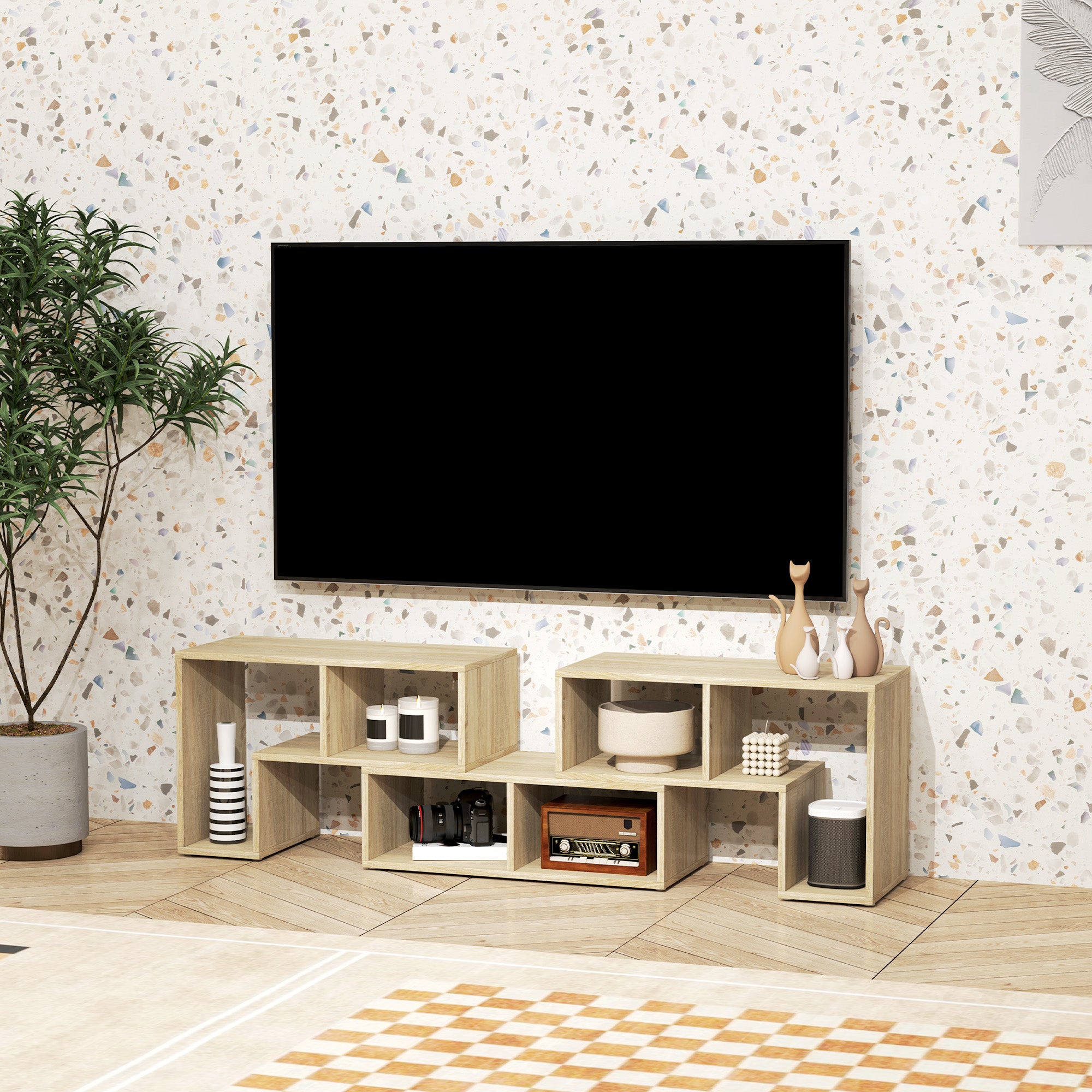 Modern Open Shelf TV Stand - Gray Wood Color