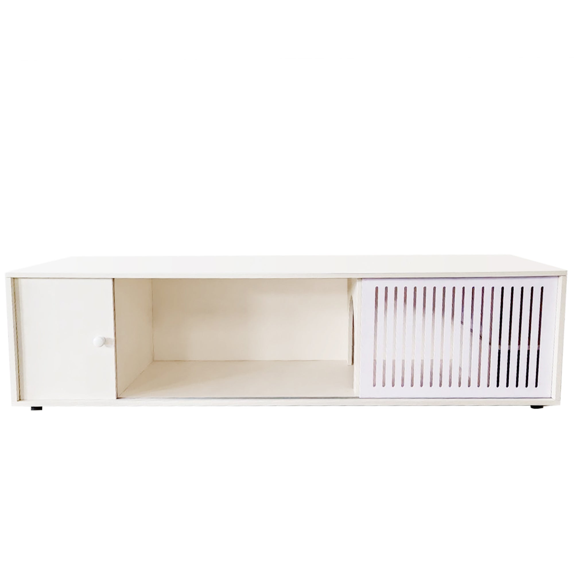 Modern White TV Stand With Storage - Cat Litter Box Enclosure With Sliding Door