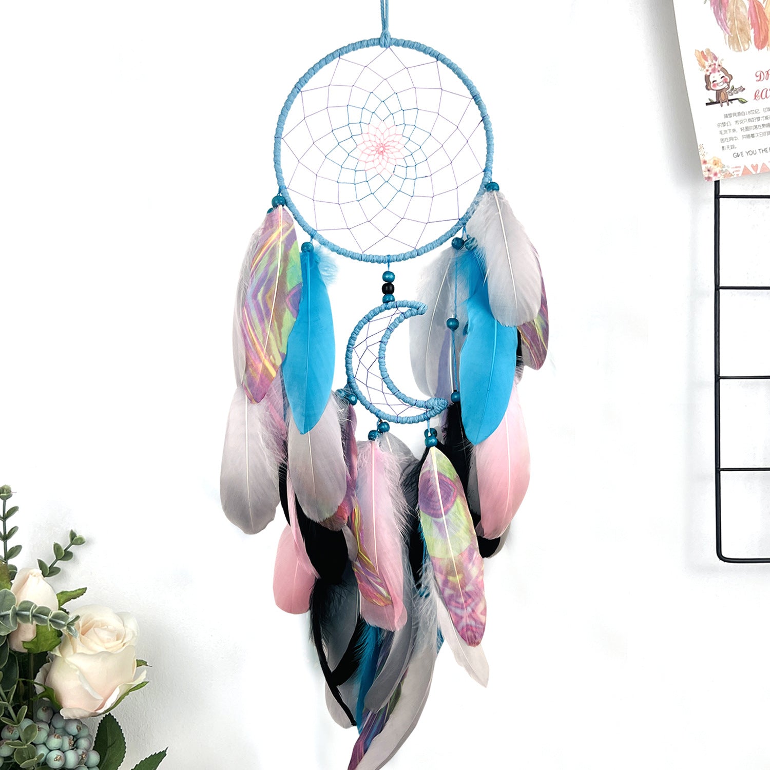 Moon Dream Catcher with Feathers