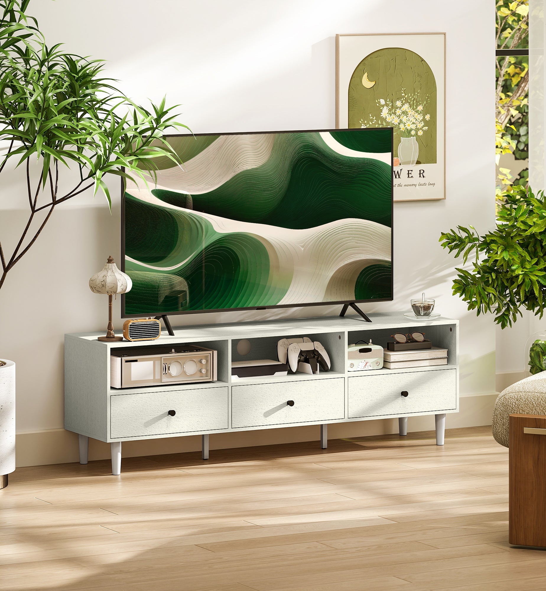 Multi-Storage Minimal White TV Stand