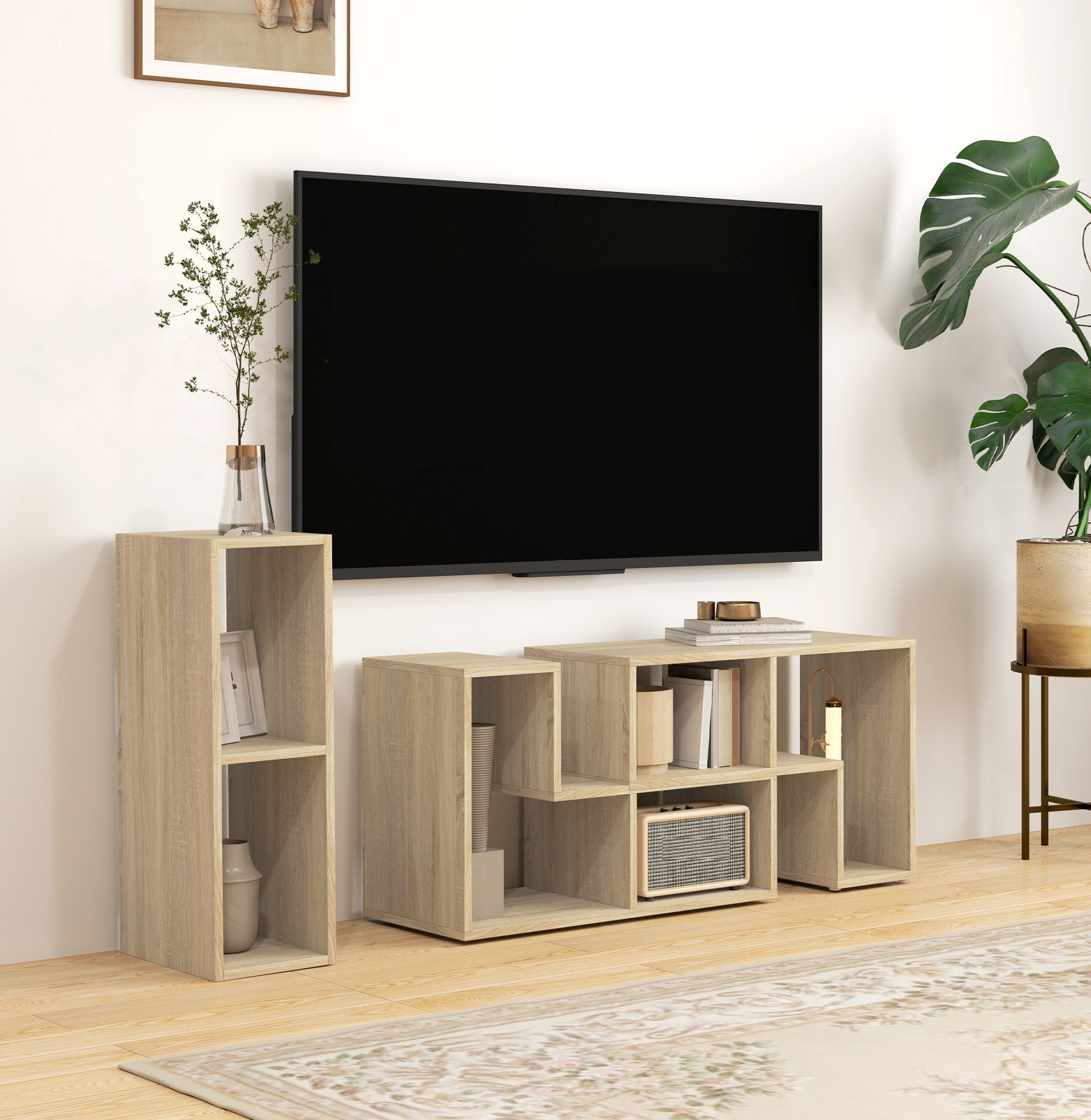 Modern Open Shelf TV Stand - Gray Wood Color