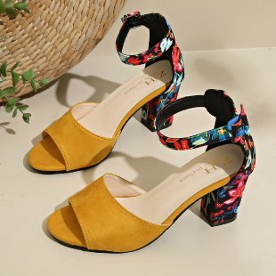 Open Toe Sandals with Floral High Heel