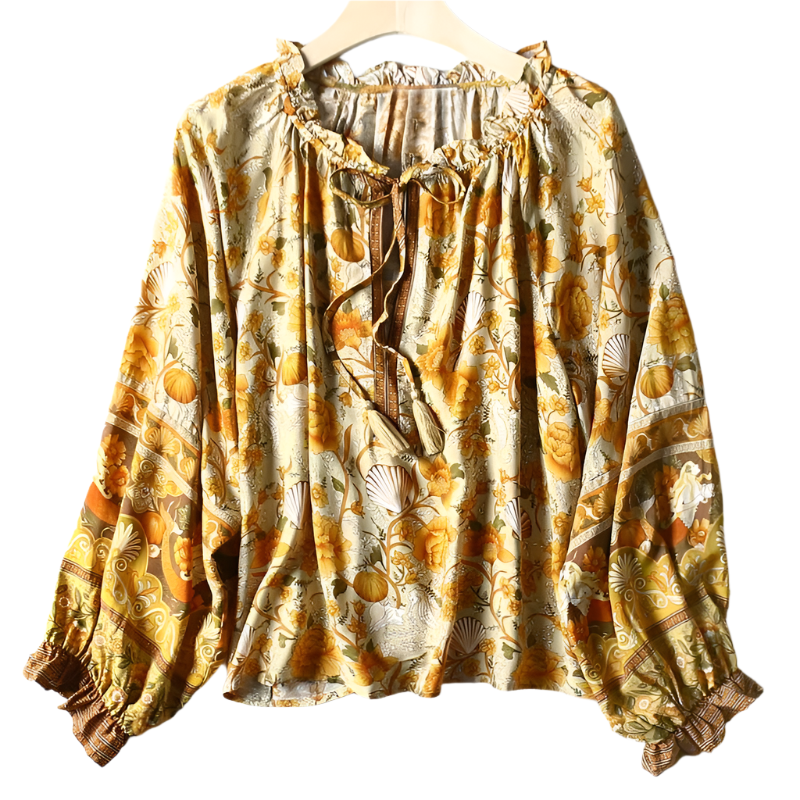 Orange Color Boho Print Womens Shirt
