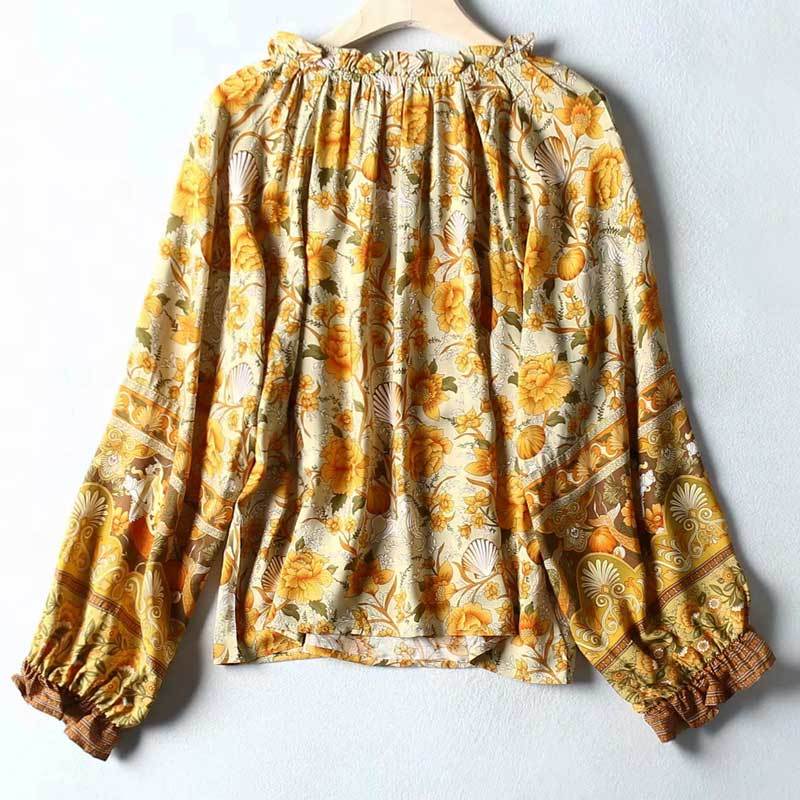 Orange Color Boho Print Womens Shirt