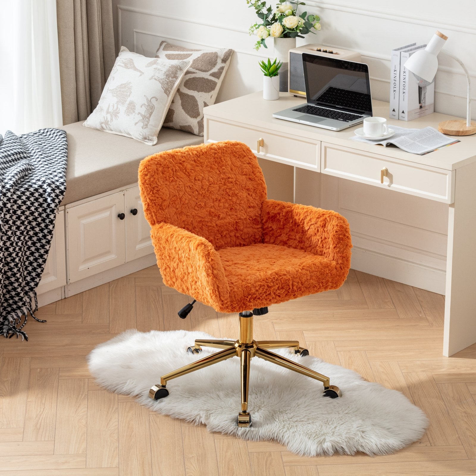 Orange Faux Fur Fluffy Desk Chair