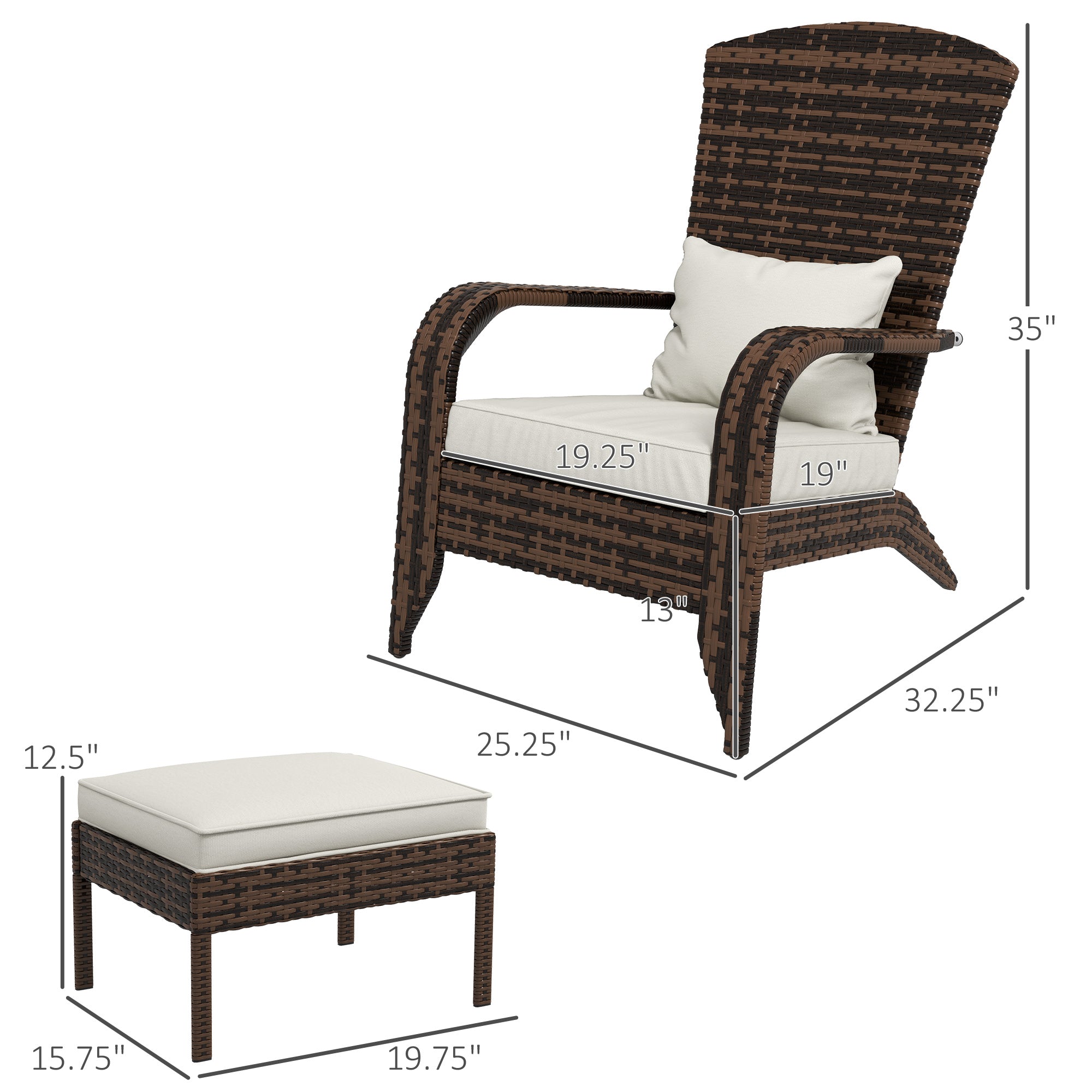 Outdoor Chair with Footstool and Cushions