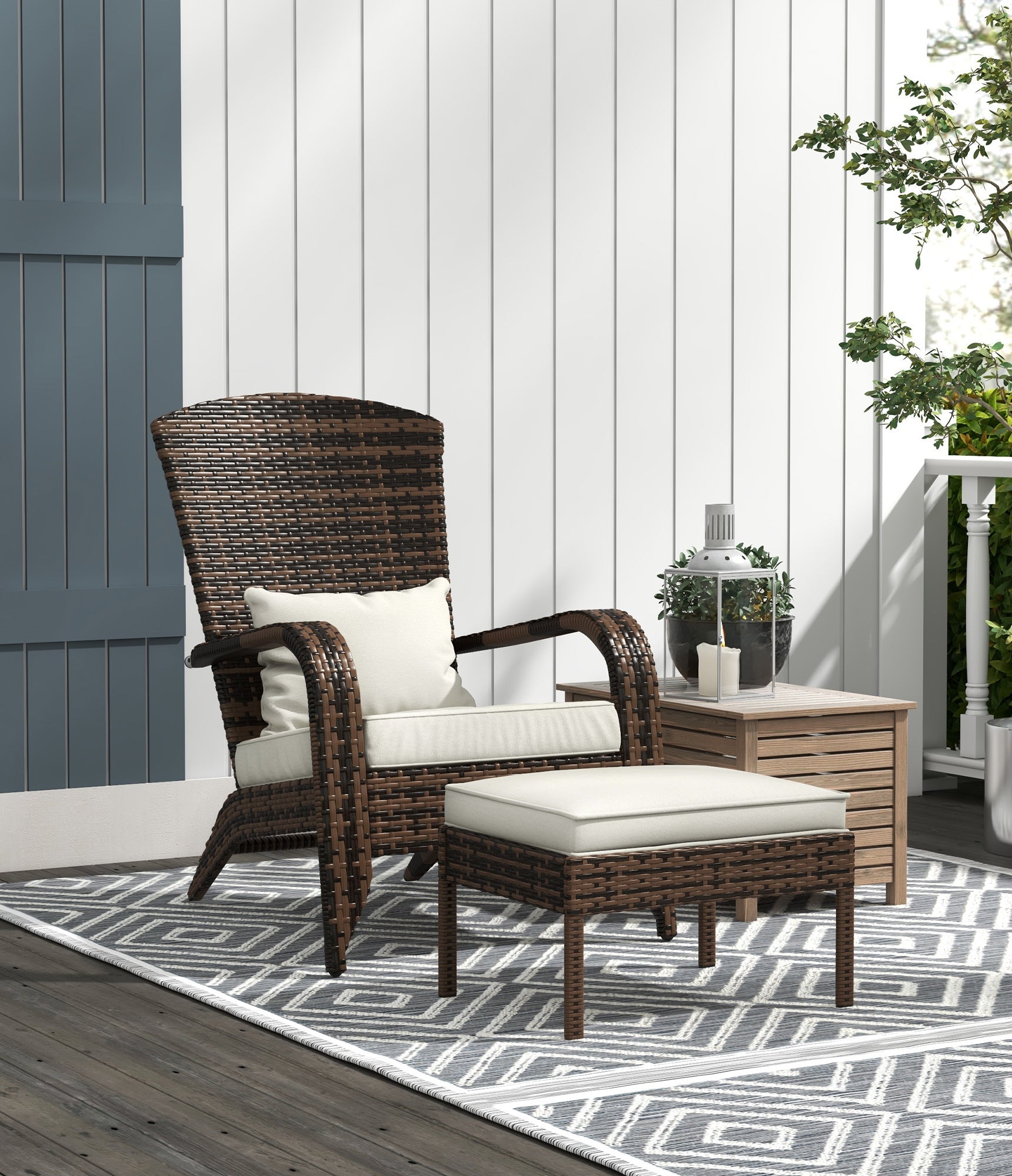 Outdoor Chair with Footstool and Cushions