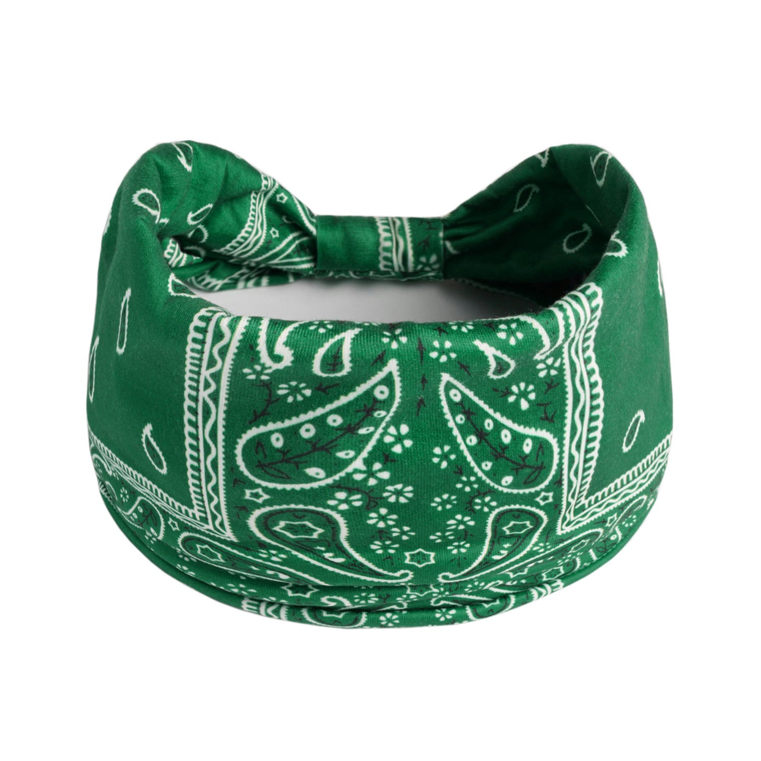 Green bandana with white patterns on a white background