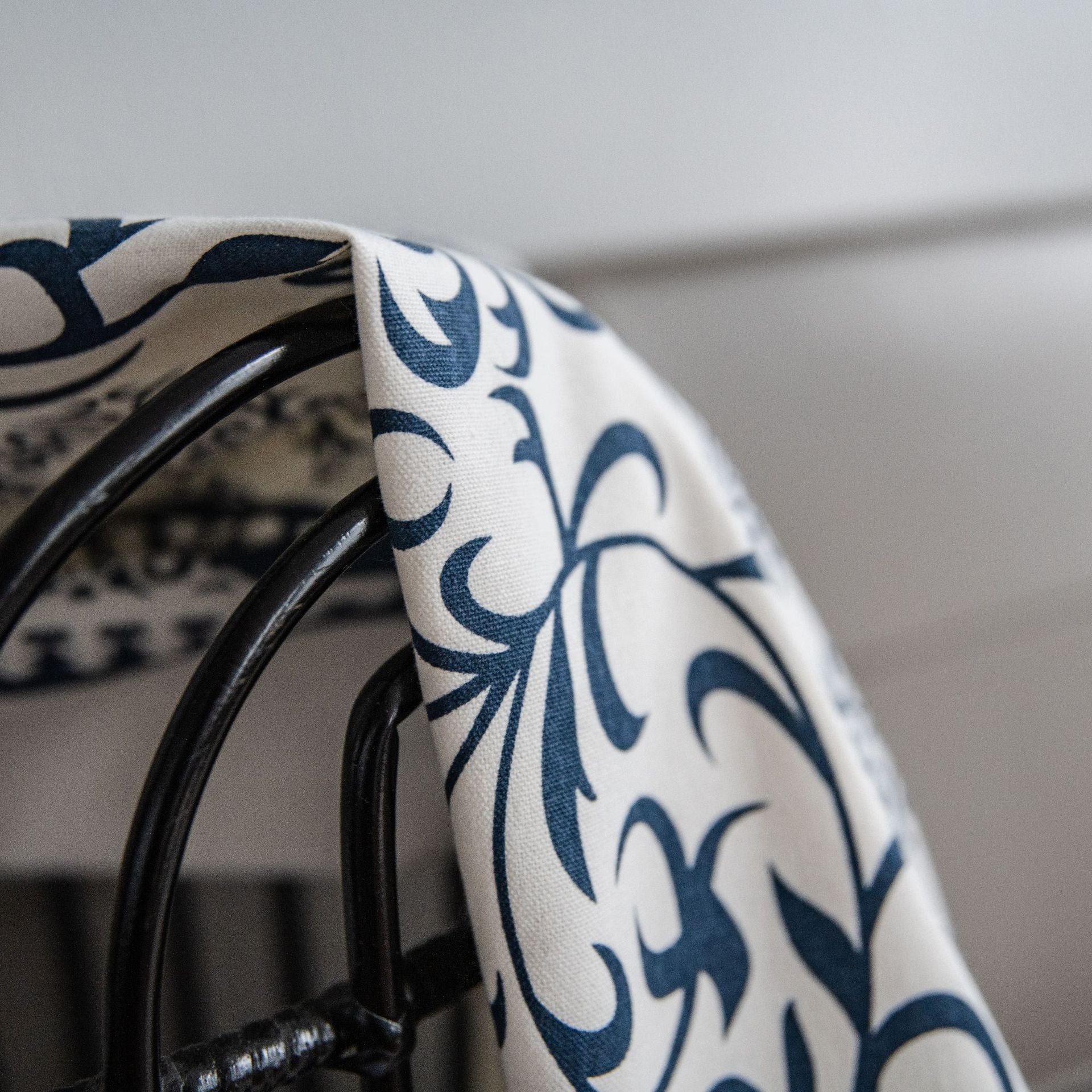 Geometric Pattern Curtains in White and Blue