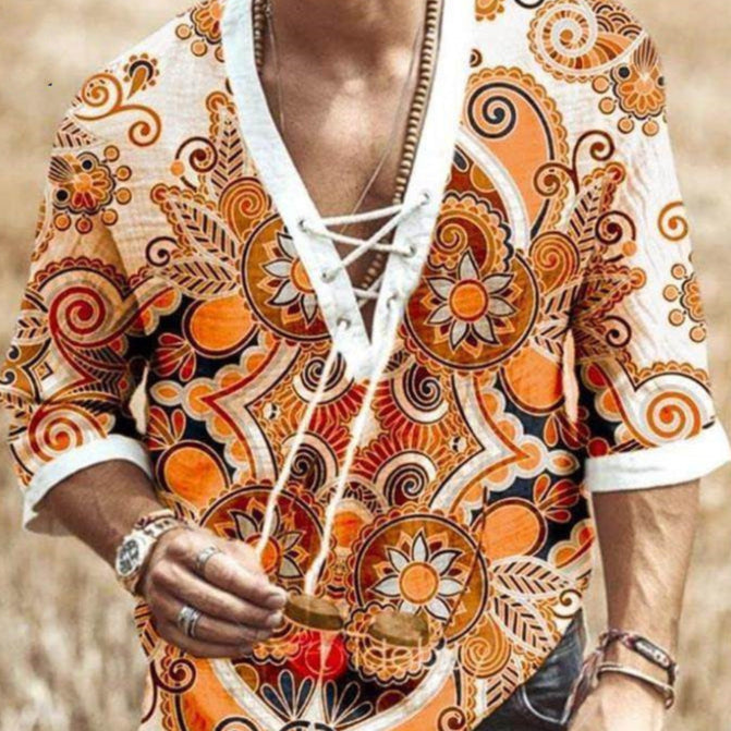 Colorful Patterned Boho Shirt for Men