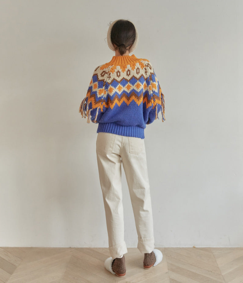 Colorful Patterned Thick Boho Sweater
